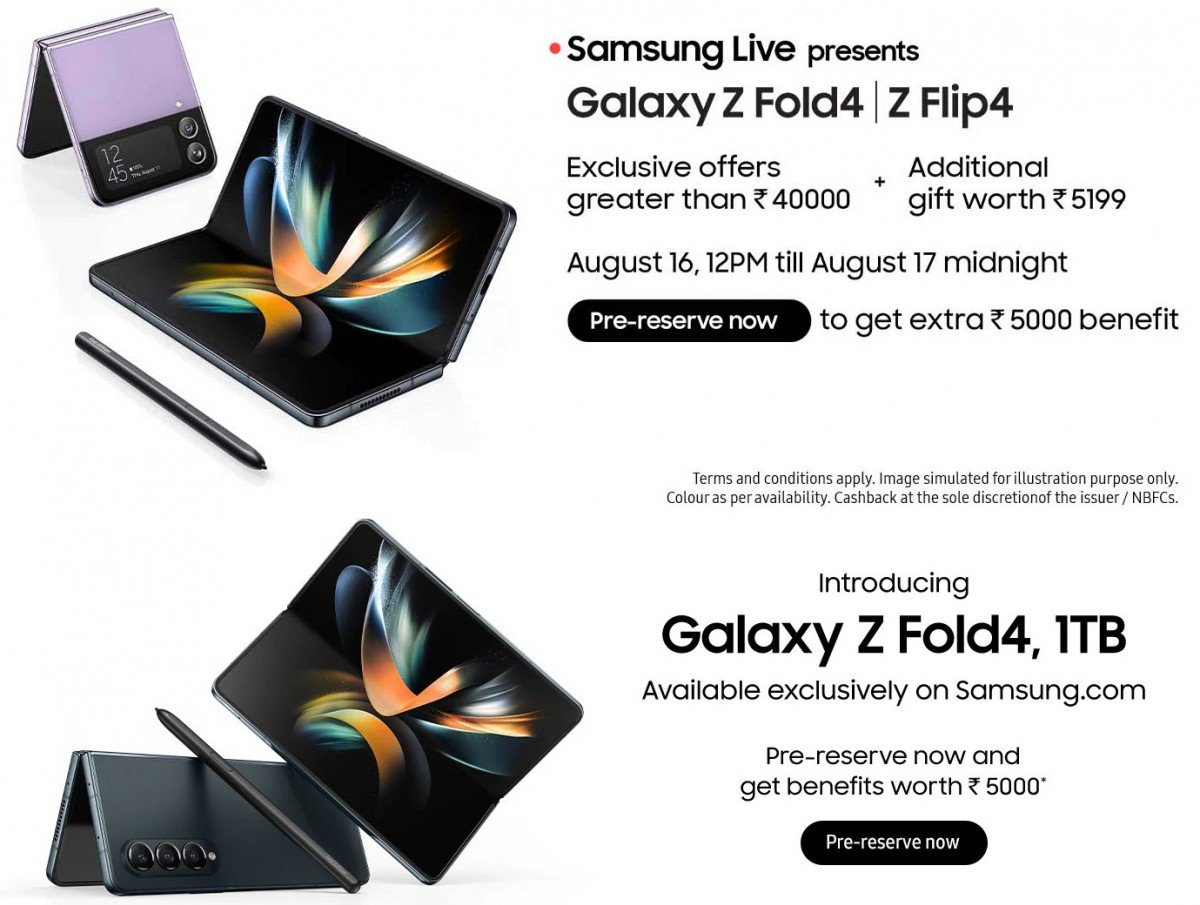 Oferta de reserva previa para Samsung Galaxy Z Fold 4, Z Flip 4