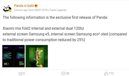 Xiaomi Mix Fold 2 display specs