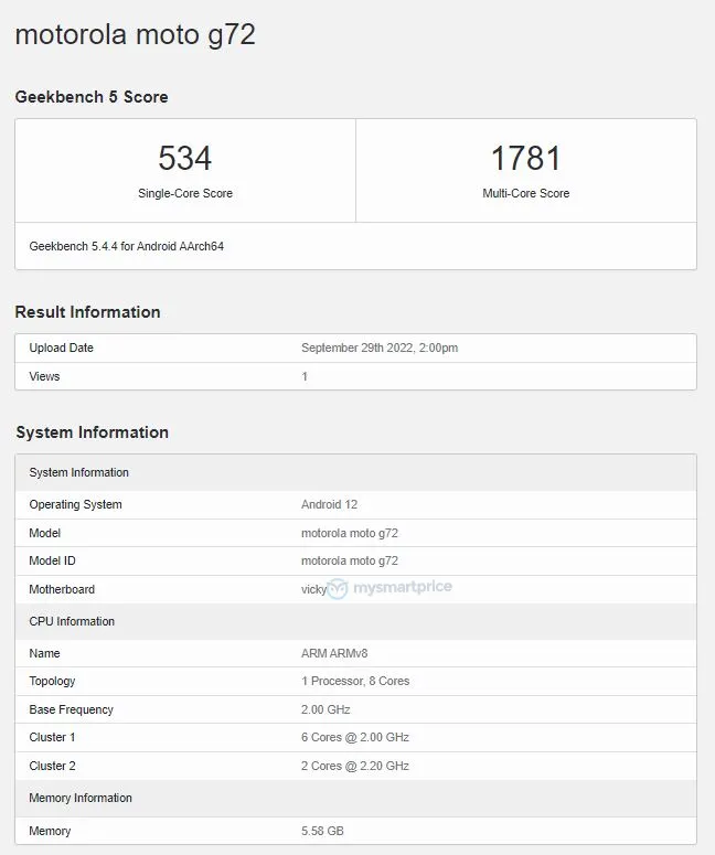 Moto G72 made it's appearance on Geekbench, Specs revealed