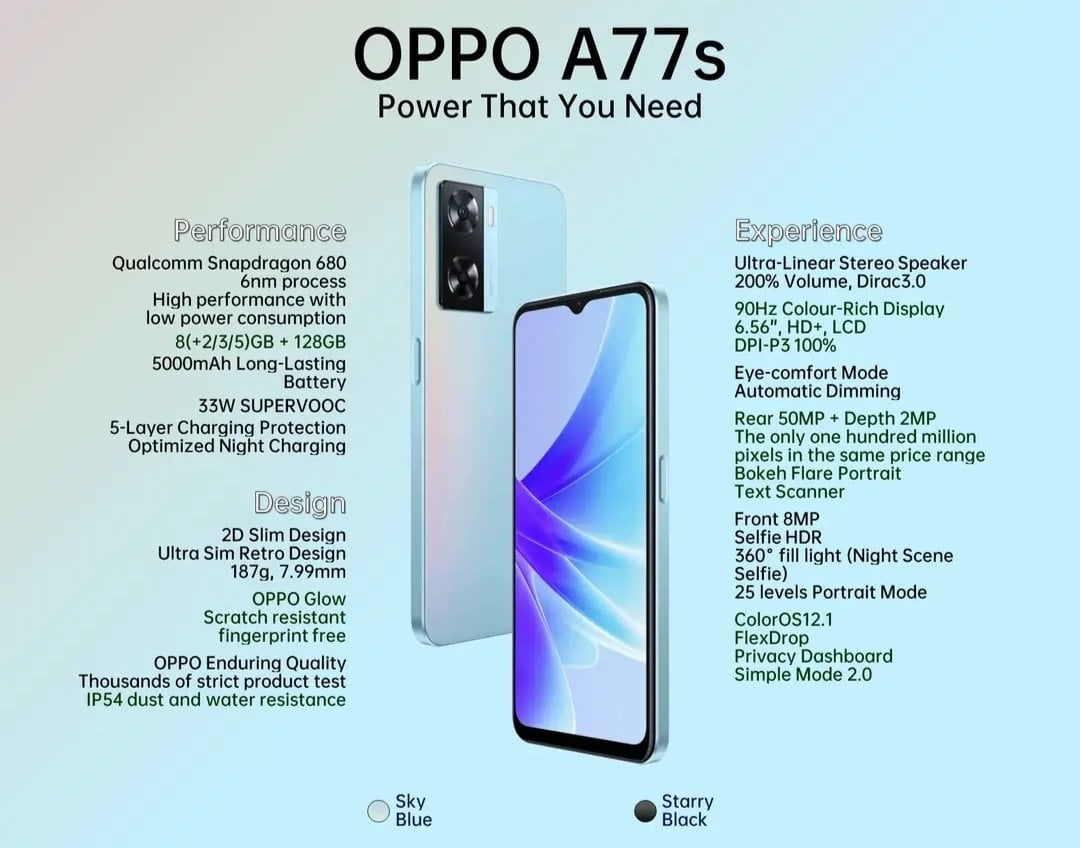 El póster filtrado del OPPO A77