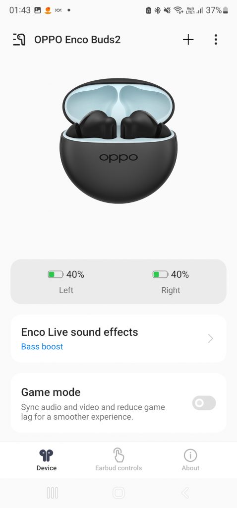 OPPO Enco Buds 2 earbuds battery level