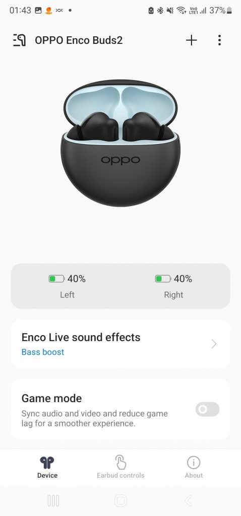 Nivel de batería de los auriculares OPPO Enco Buds 2