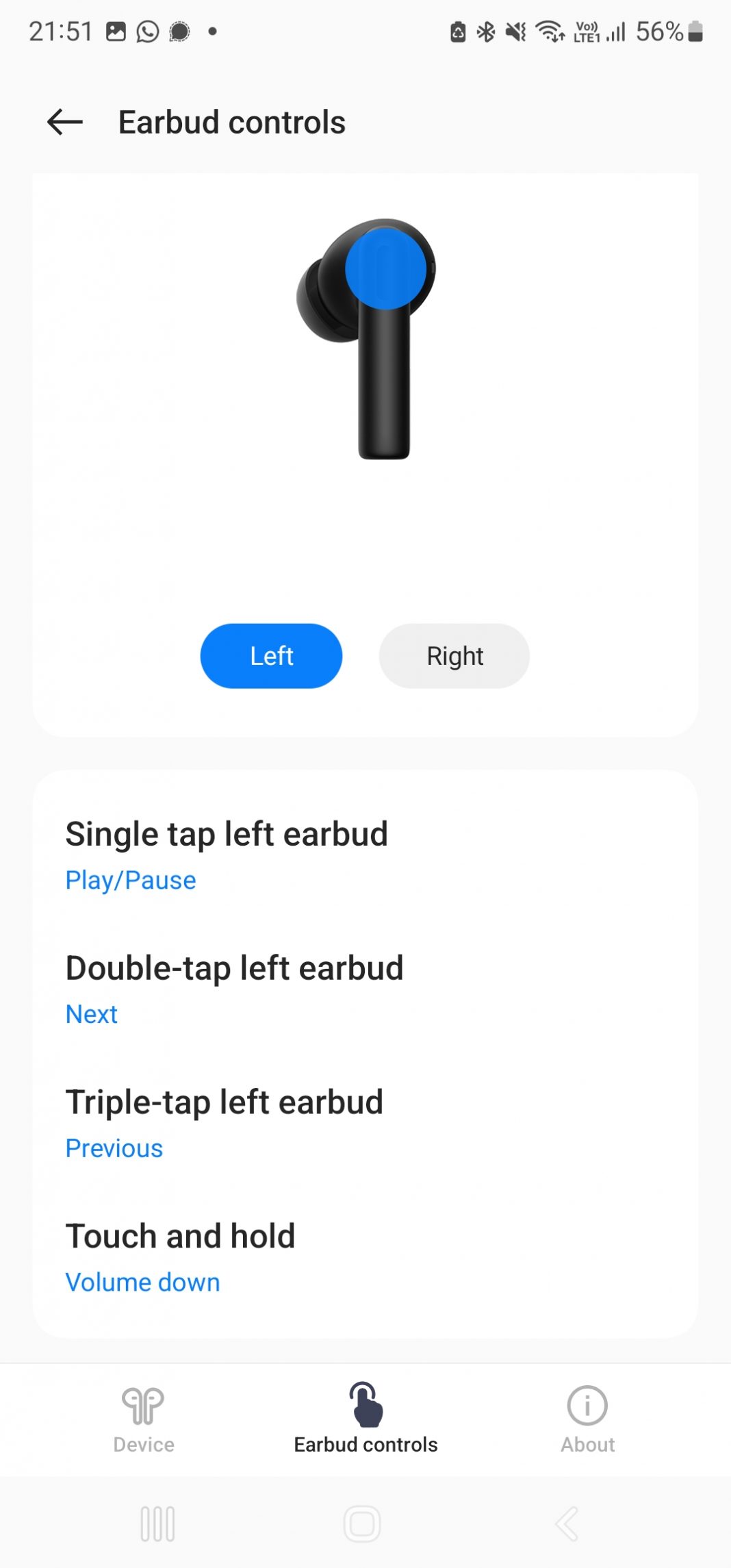 OPPO Enco Buds 2 left earbuds controls