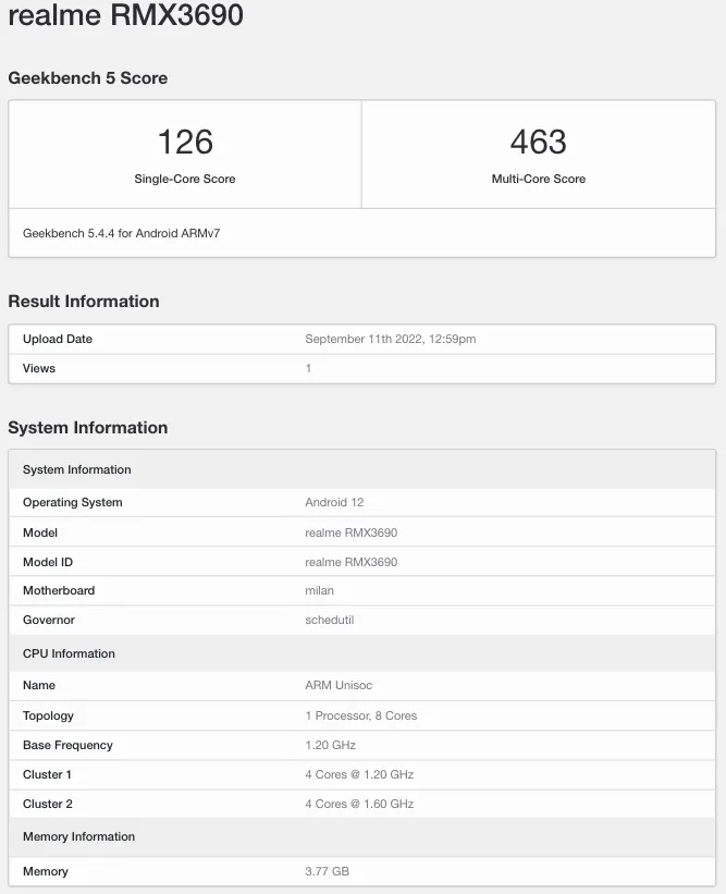 Realme C30s appears on Geekbench with Android 12 & 4GB RAM - Gizmochina
