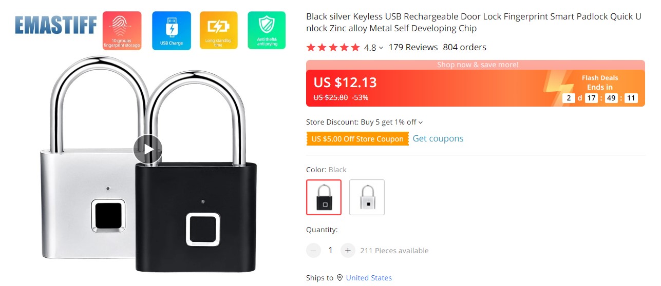 ZWS1 Smart Keyless Fingerprint Padlock