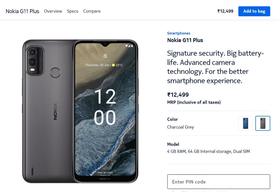 Nokia G11 Plus website listing