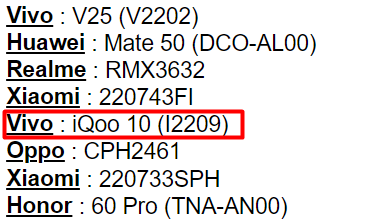 iQOO 10 India IMEI database