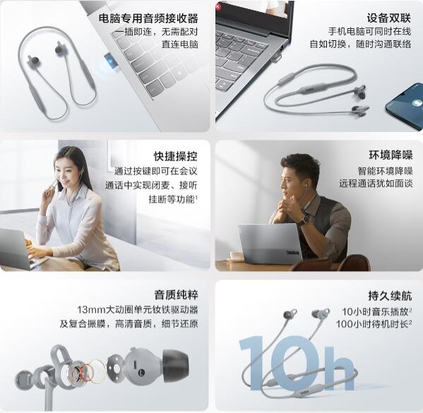 Auriculares Lenovo ThinkBook UC100 con banda para el cuello