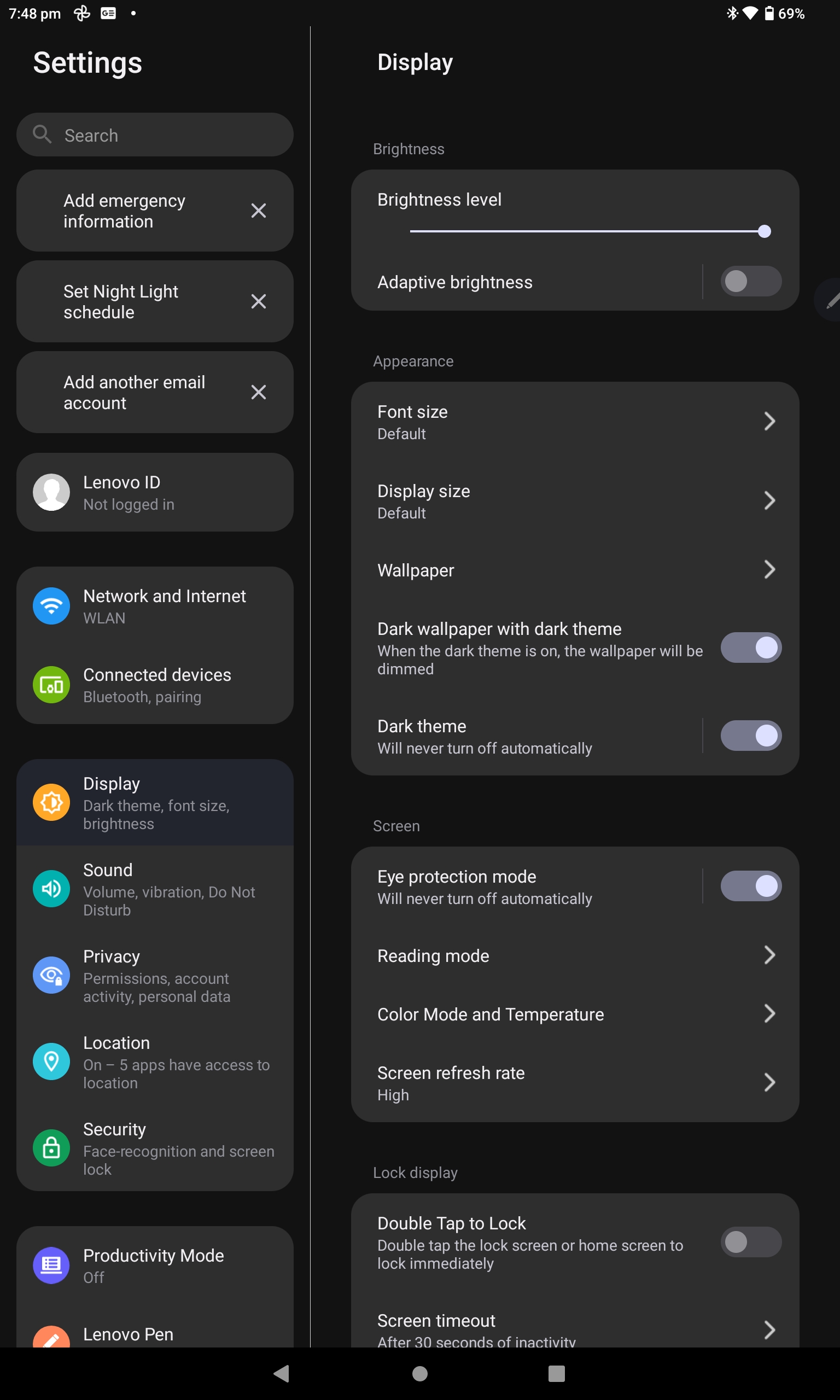 Lenovo Tab P11 Pro (Gen 2) Settings