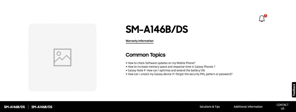 Samsung Galaxy A14 5G Support Page Listing