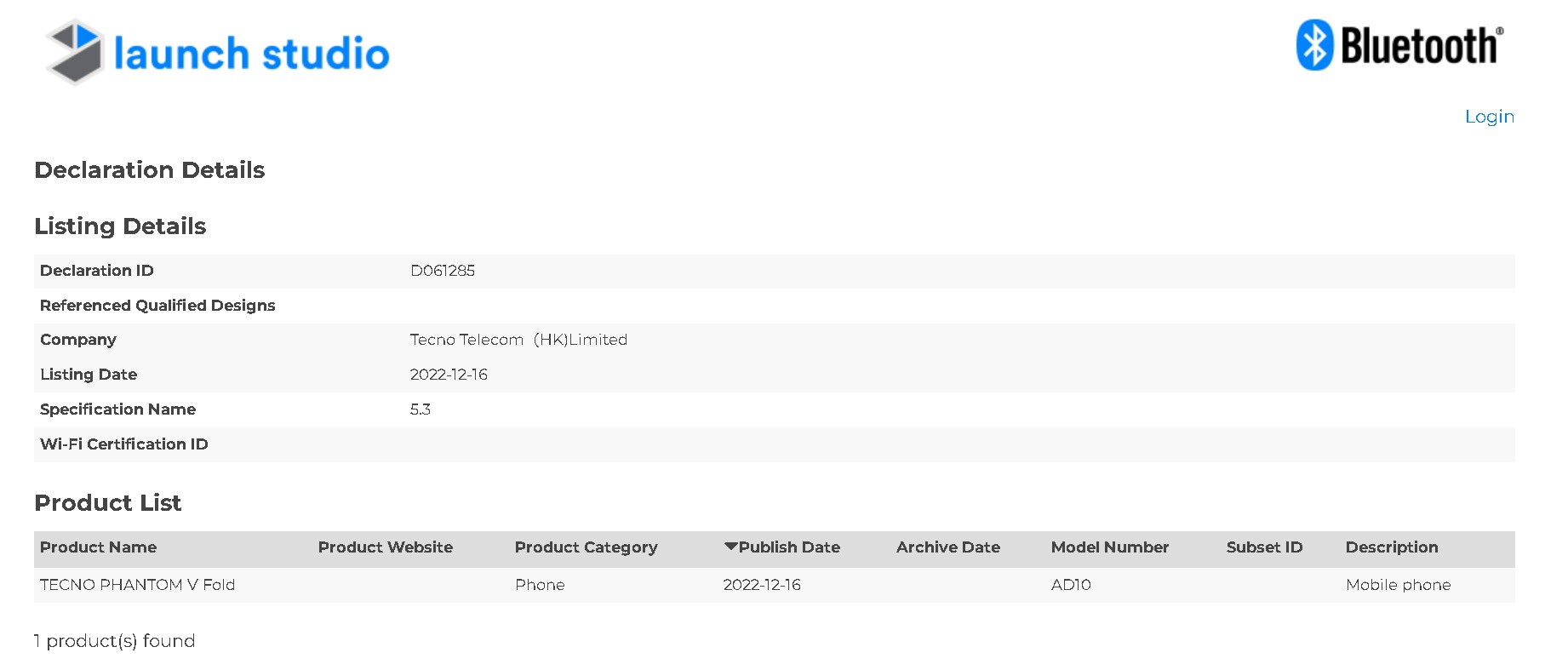 Tecno Phantom V Fold Bolsas Certificación Bluetooth