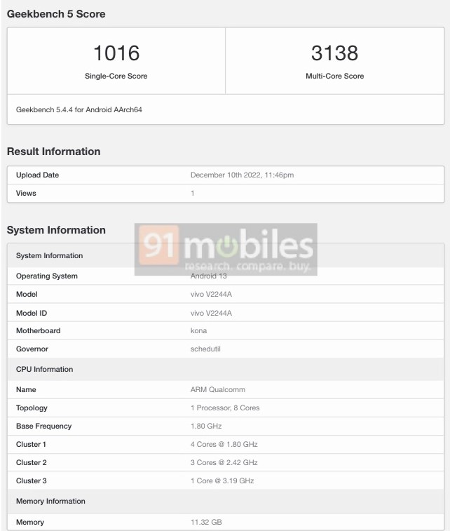 Vivo S16 Geekbench'te Görüldü