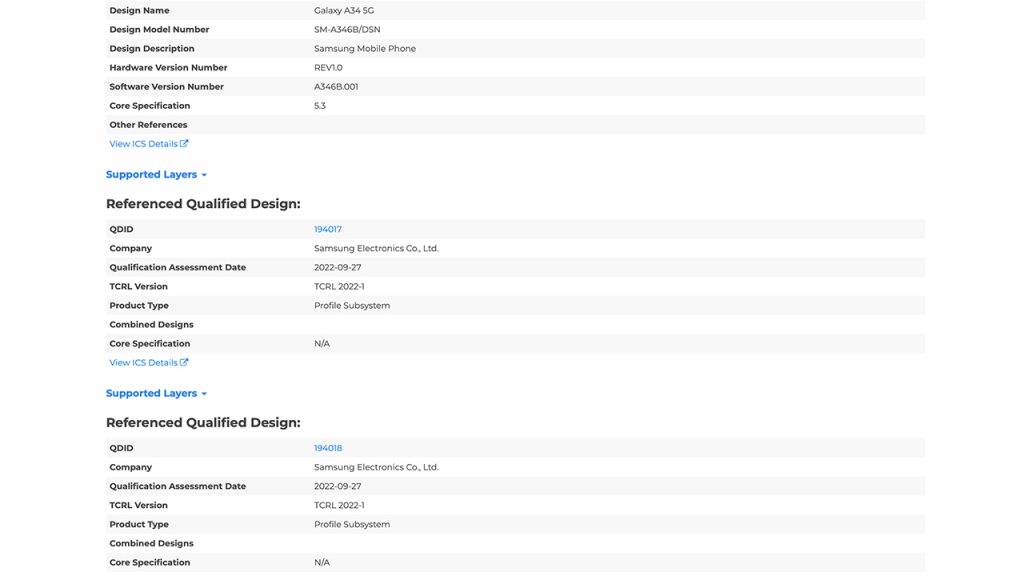 Samsung Galaxy A34 Bluetooth SIG Certification