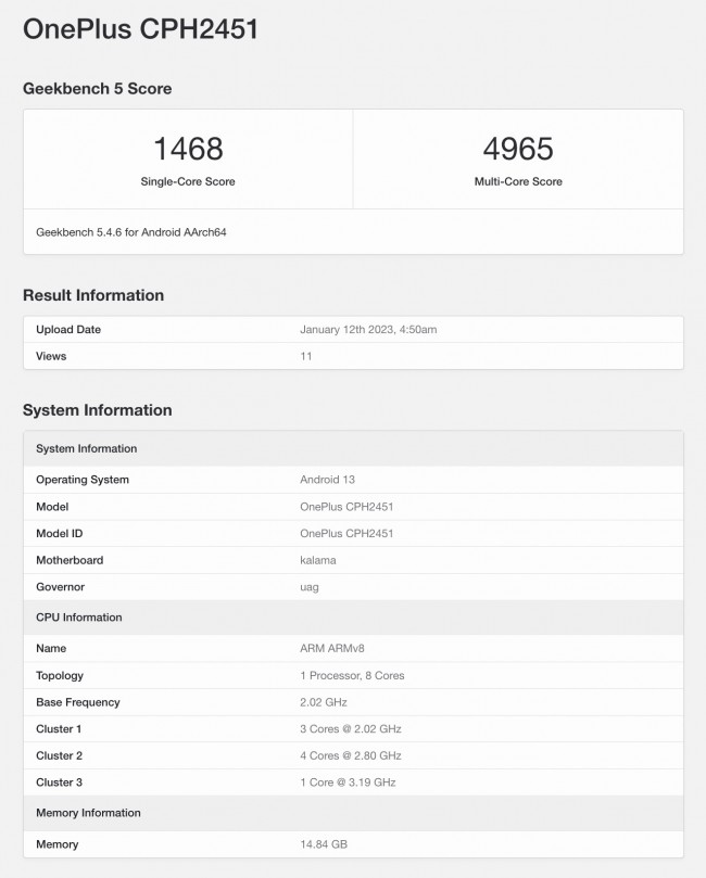 OnePlus 11 global geekbench