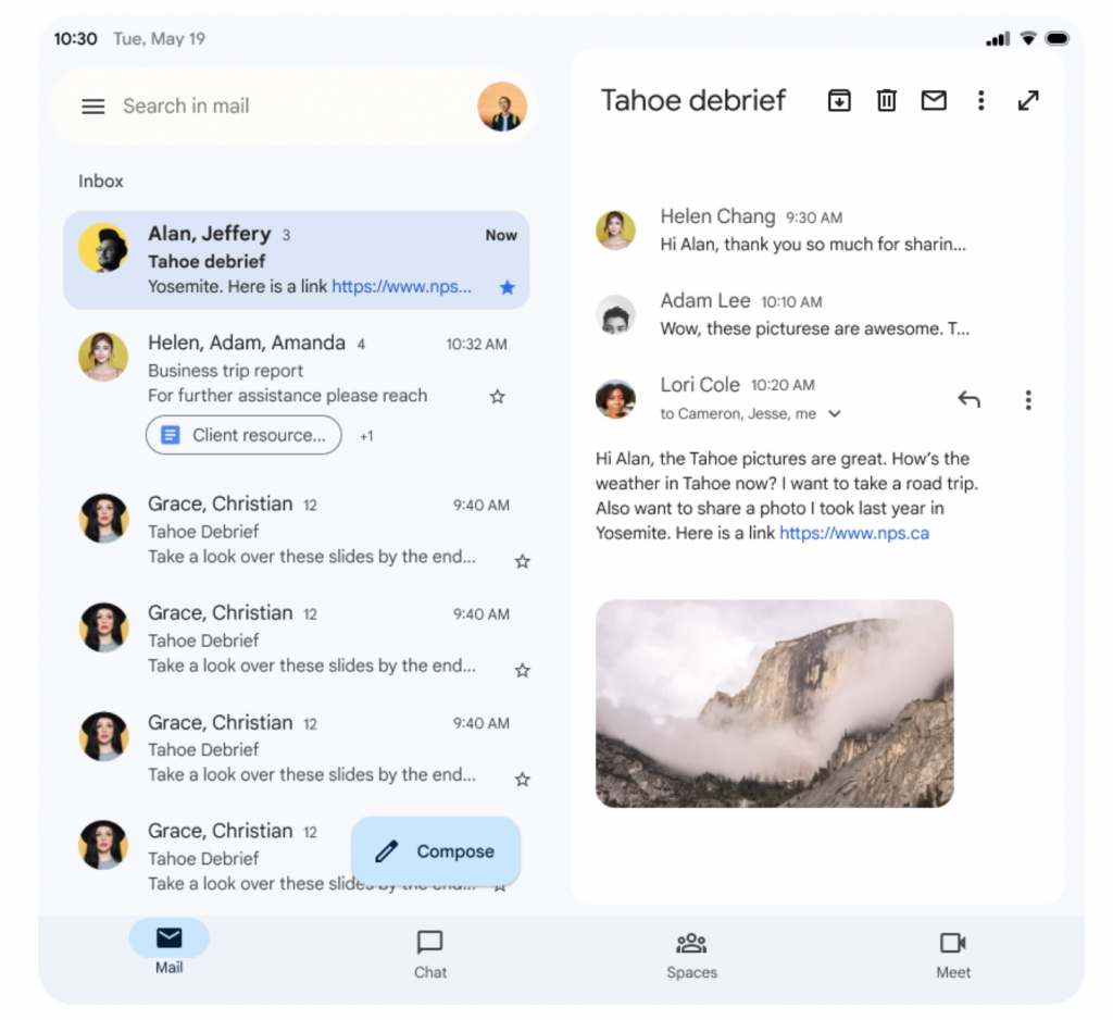 Gmail Gets Optimized Interface for Foldable Phones