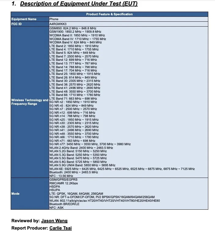 Google PIxel 7a FCC 1