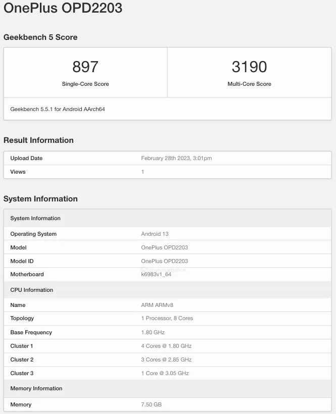 OnePlus Pad geekbench