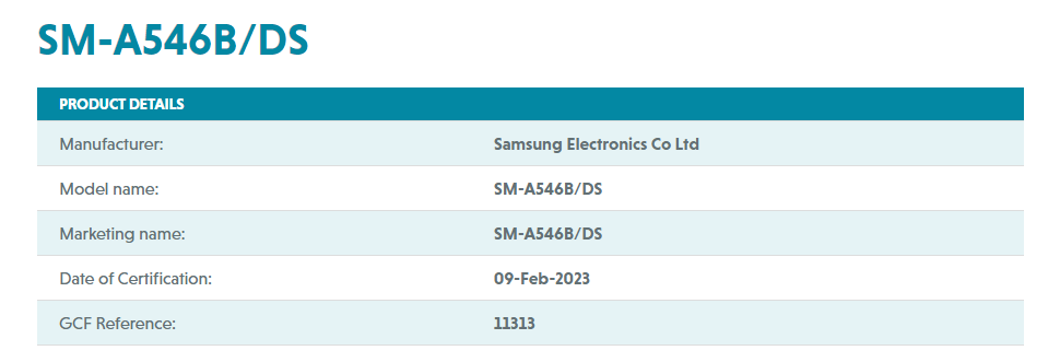 Samsung Galaxy A54 5G GCF