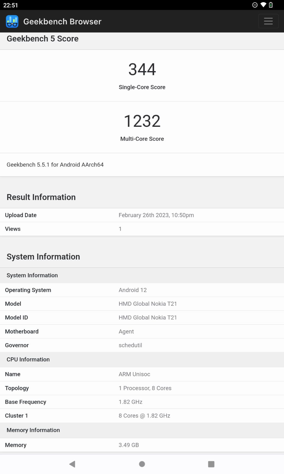 Nokia T21 Geekbench