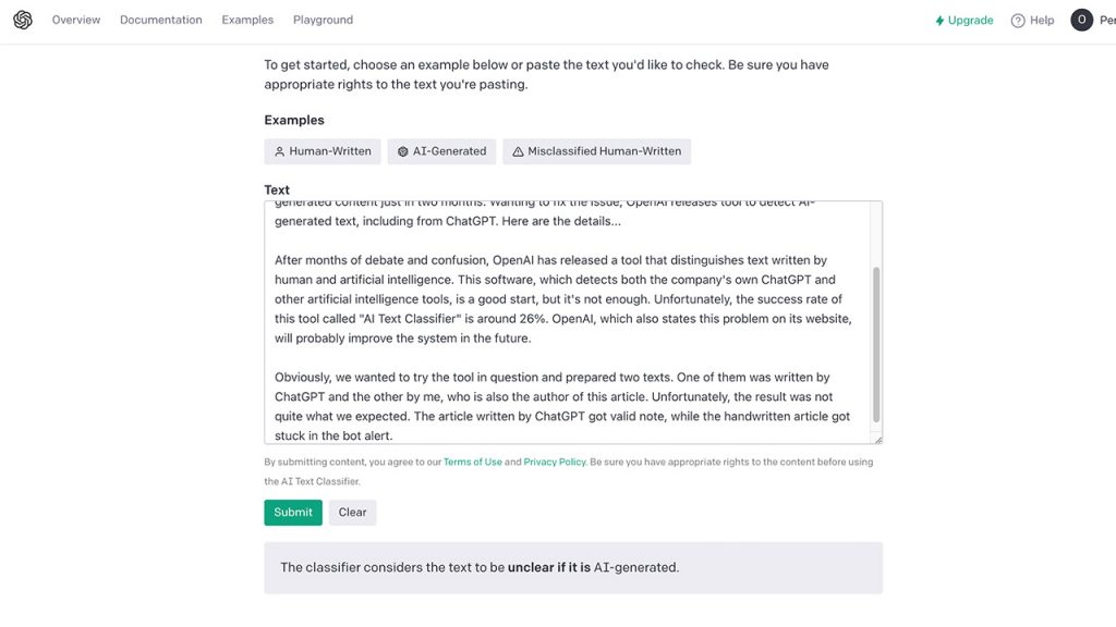OpenAI AI Text Classifier
