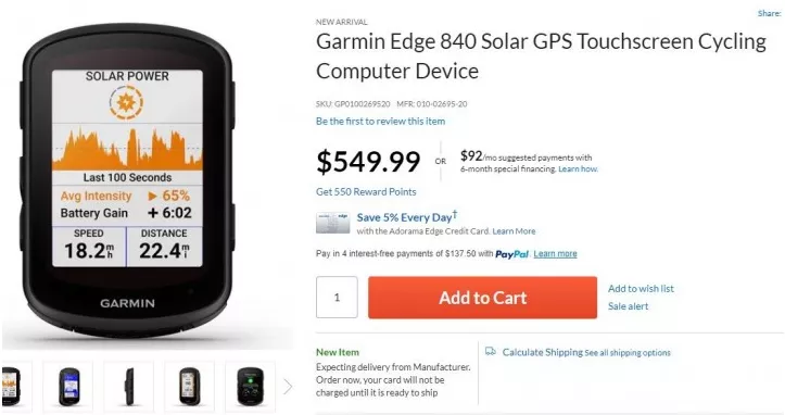 Garmin Edge 540 Solar Bike Computer