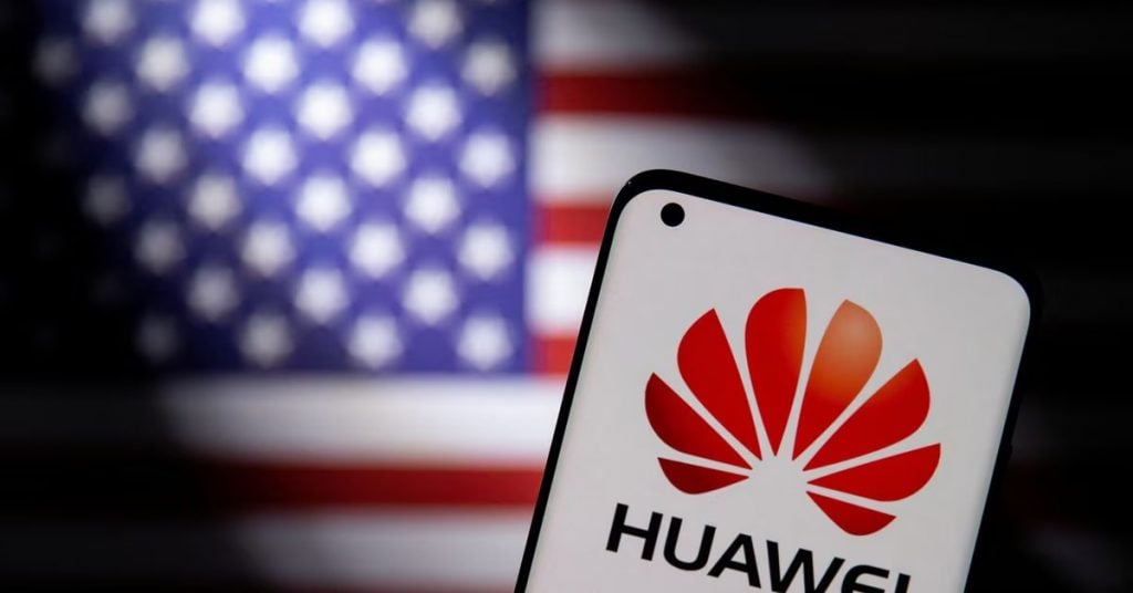 Huawei logo infant of USA Flag