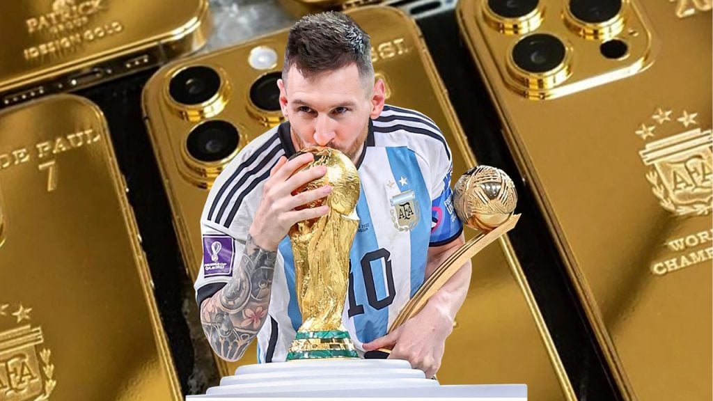 Lionel Messi Kissing World Cup Gold iPhone 14 Pro