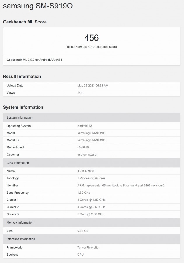 Exynos 2300 Geekbench