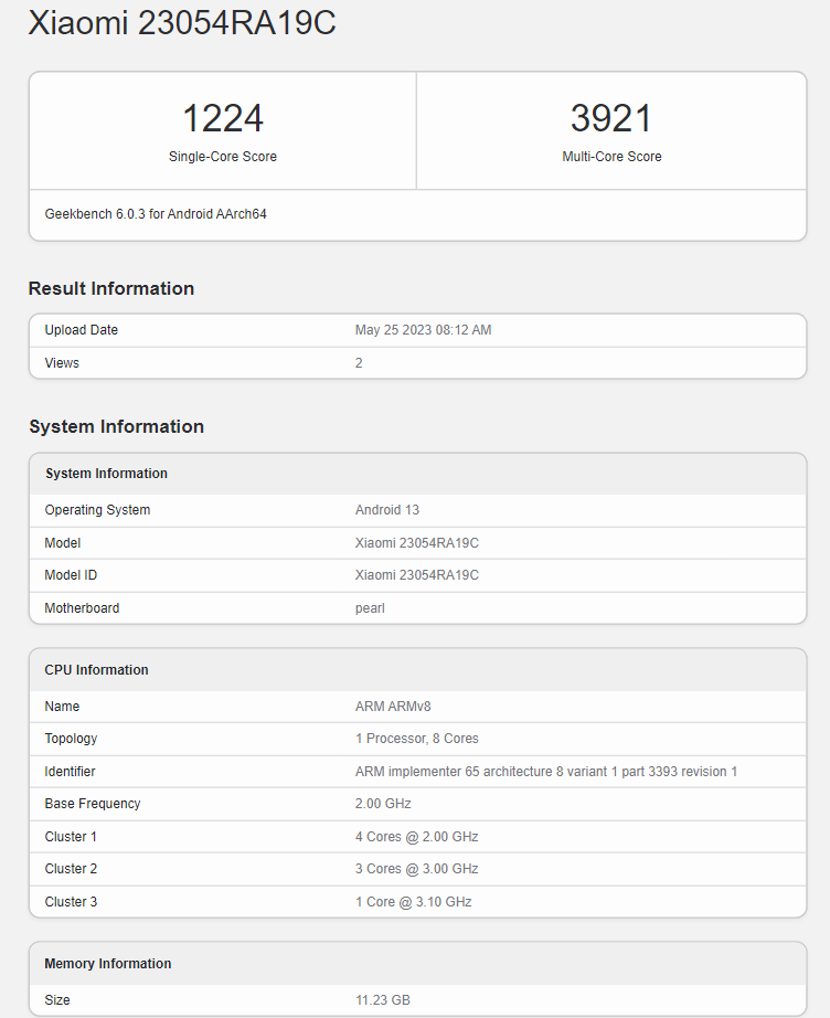 Redmi Note 12T Pro Geekbench