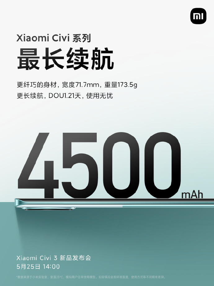 Xiaomi Civi 3 battery teaser