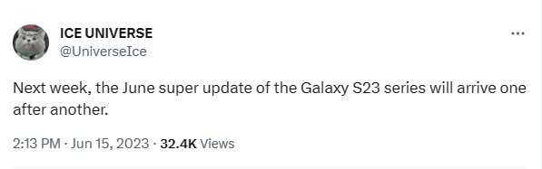 Galaxy S23 series update Ice universe