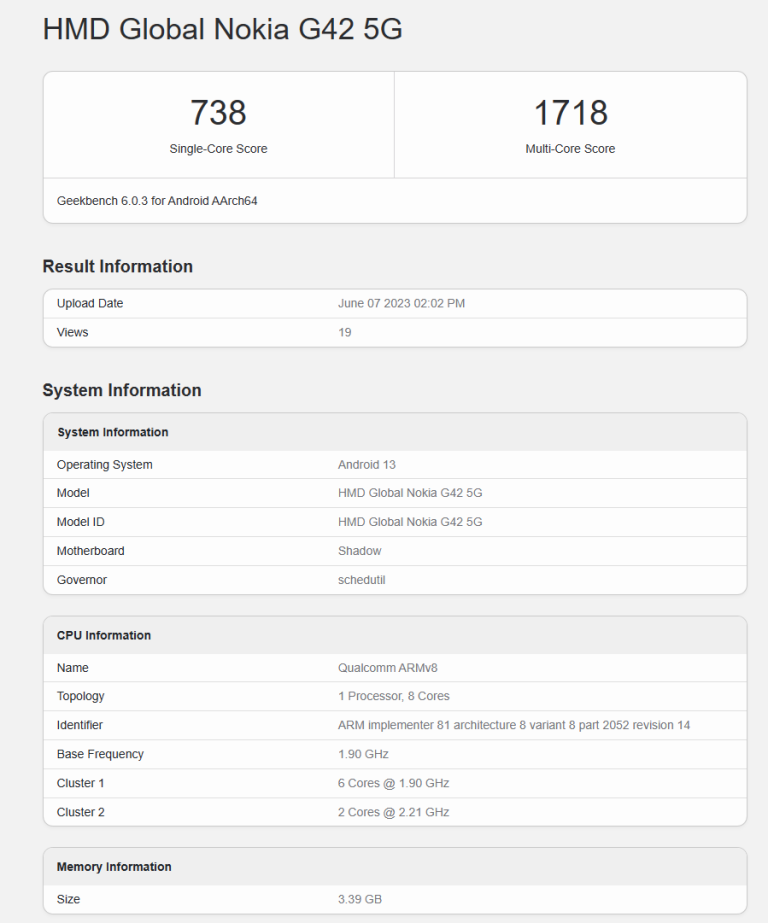 Budget Nokia G42 5G stops by Geekbench running Android 13 - Gizmochina