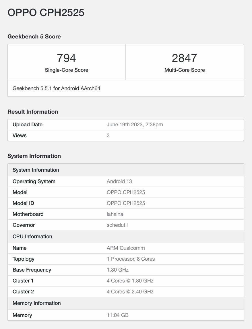 OPPO Reno 10 Pro Geekbench