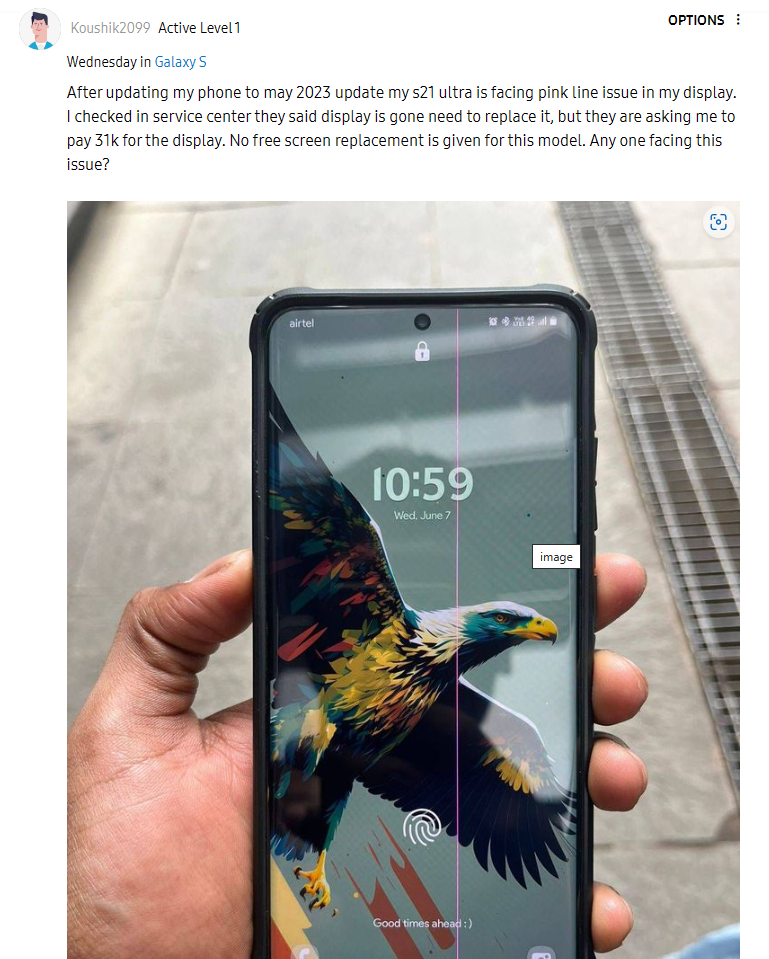 Samsung Galaxy S21 Ultra users report display issues following May 2023