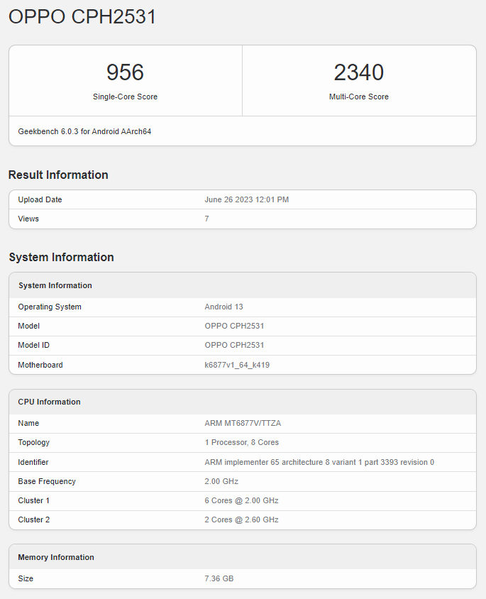 Oppo Reno 10 5G global model appears on Geekbench with Dimensity 7050 - Gizmochina