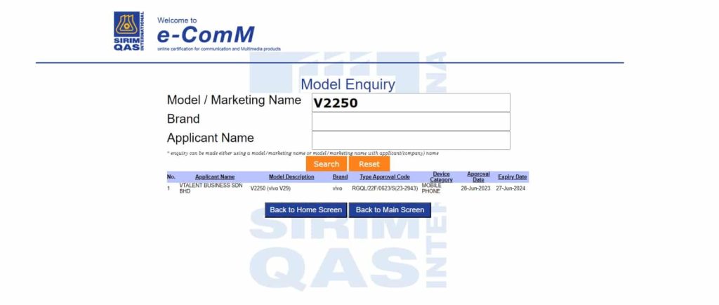 Vivo V29 Sirim Certification