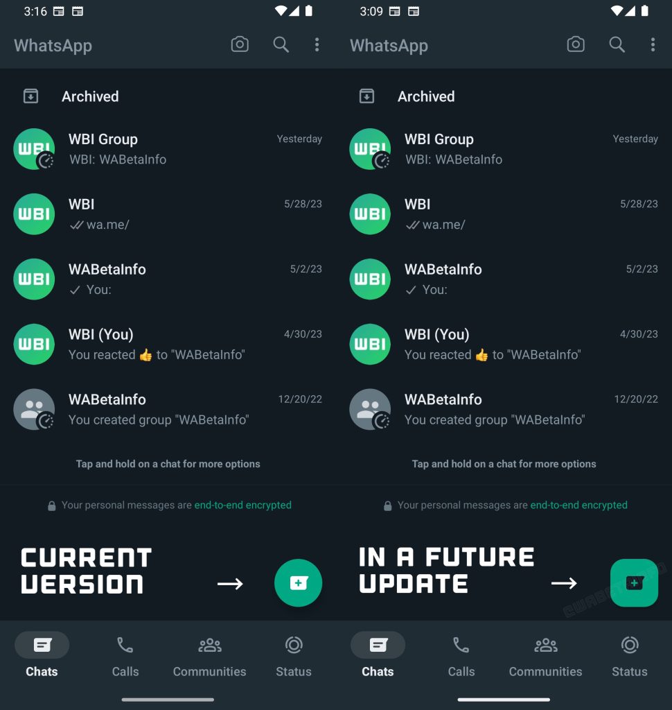 Whatsapp redesigned floating button