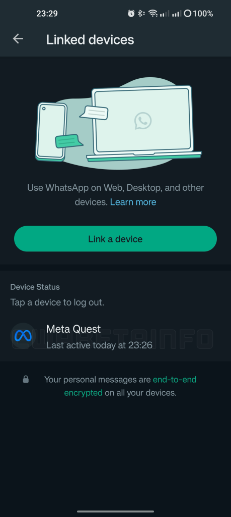 WhatsApp Meta Quest linked