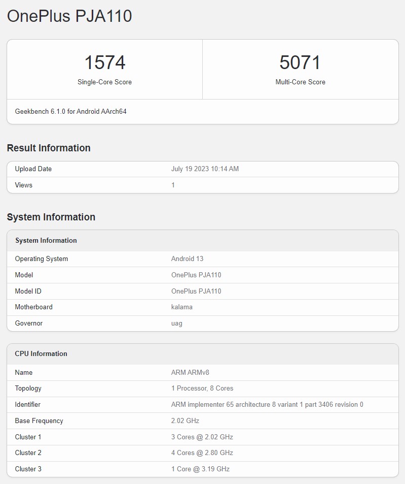 OnePlus Ace 2 Pro Geekbench