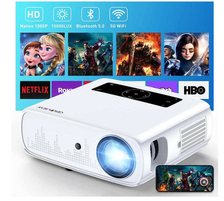 HAPPRUN Projector, Native 1080P Bluetooth Projector with 100''Screen, 9500L  Portable Outdoor Movie Projector Compatible with Smartphone