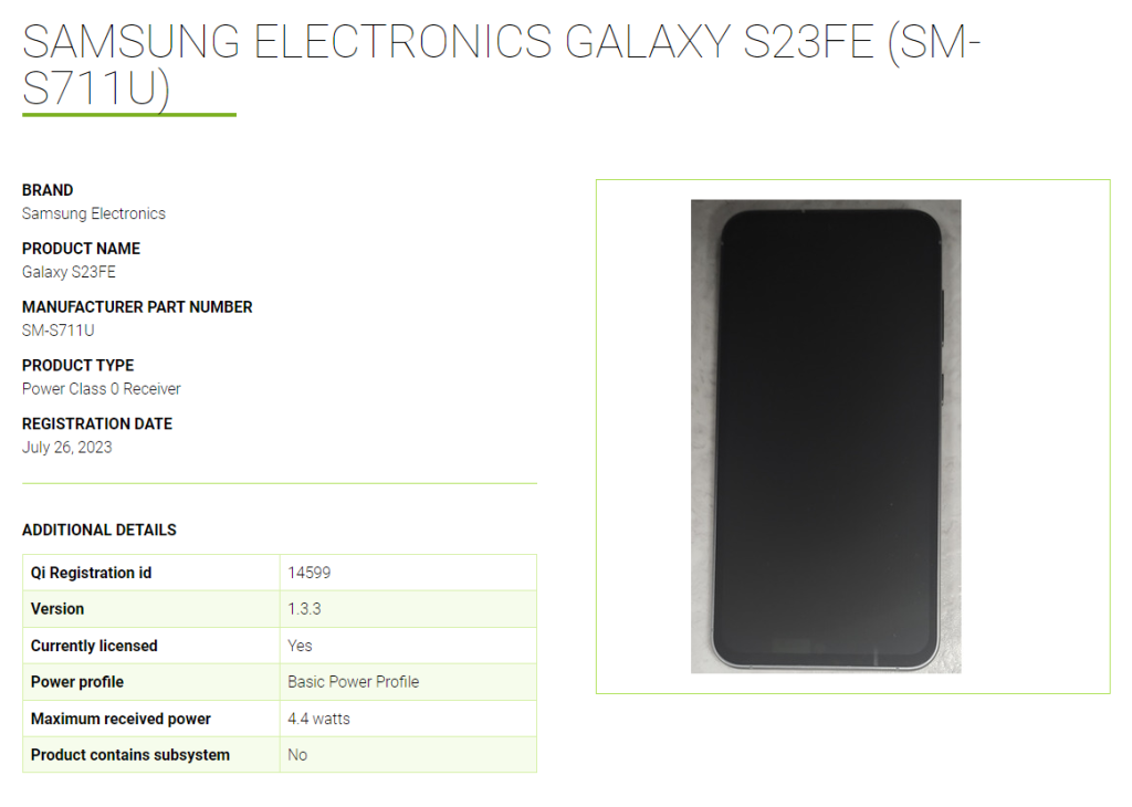 Samsung Galaxy S23 FE wireless charging details revealed through