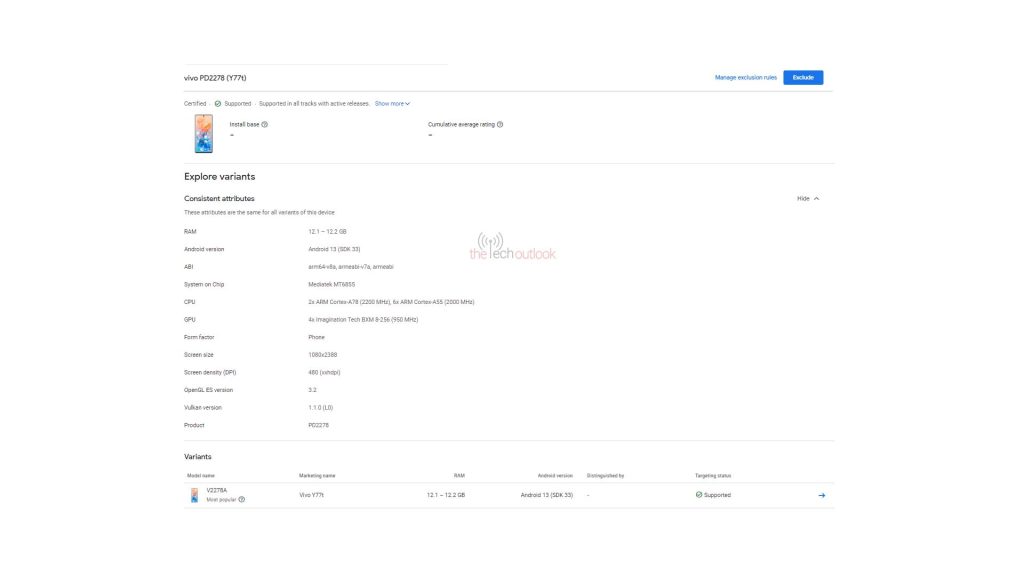 Vivo Y77t Google Play Console listing