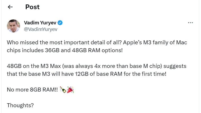 12GB RAMを搭載したM3