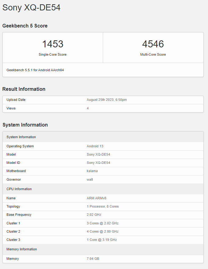 Sony Xperia 5 V Geekbench