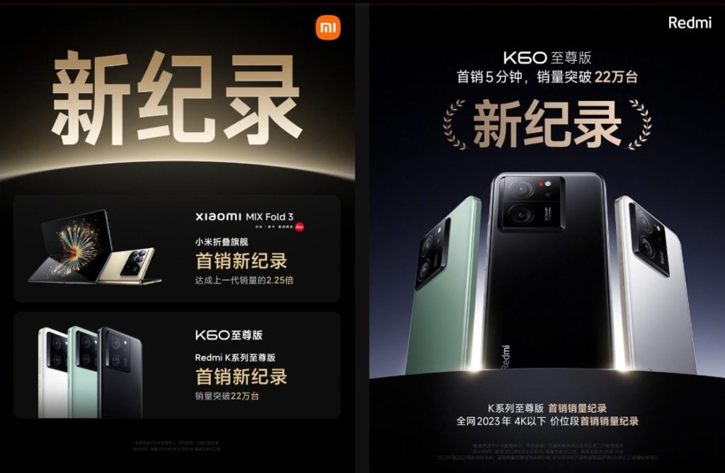 Xiaomi MIX Fold 3, Redmi K60 Ultra sales achievement
