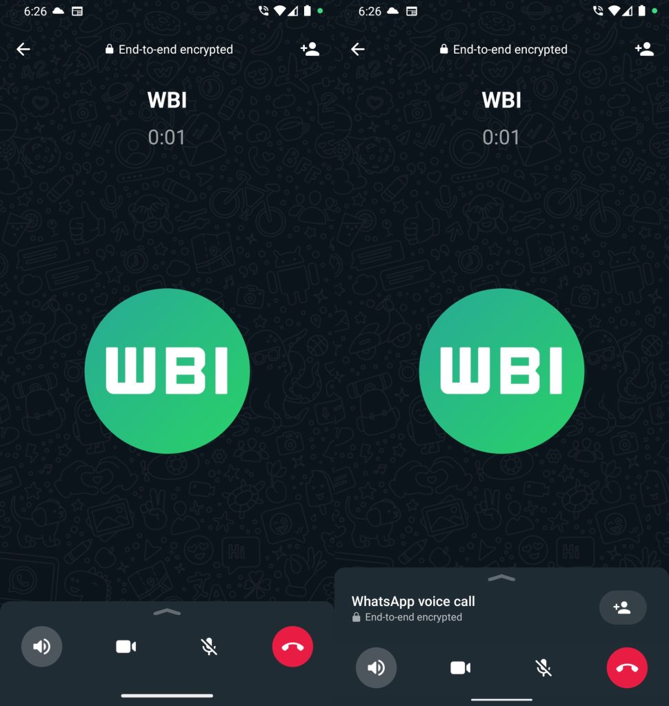 improved WhatsApp calling interface