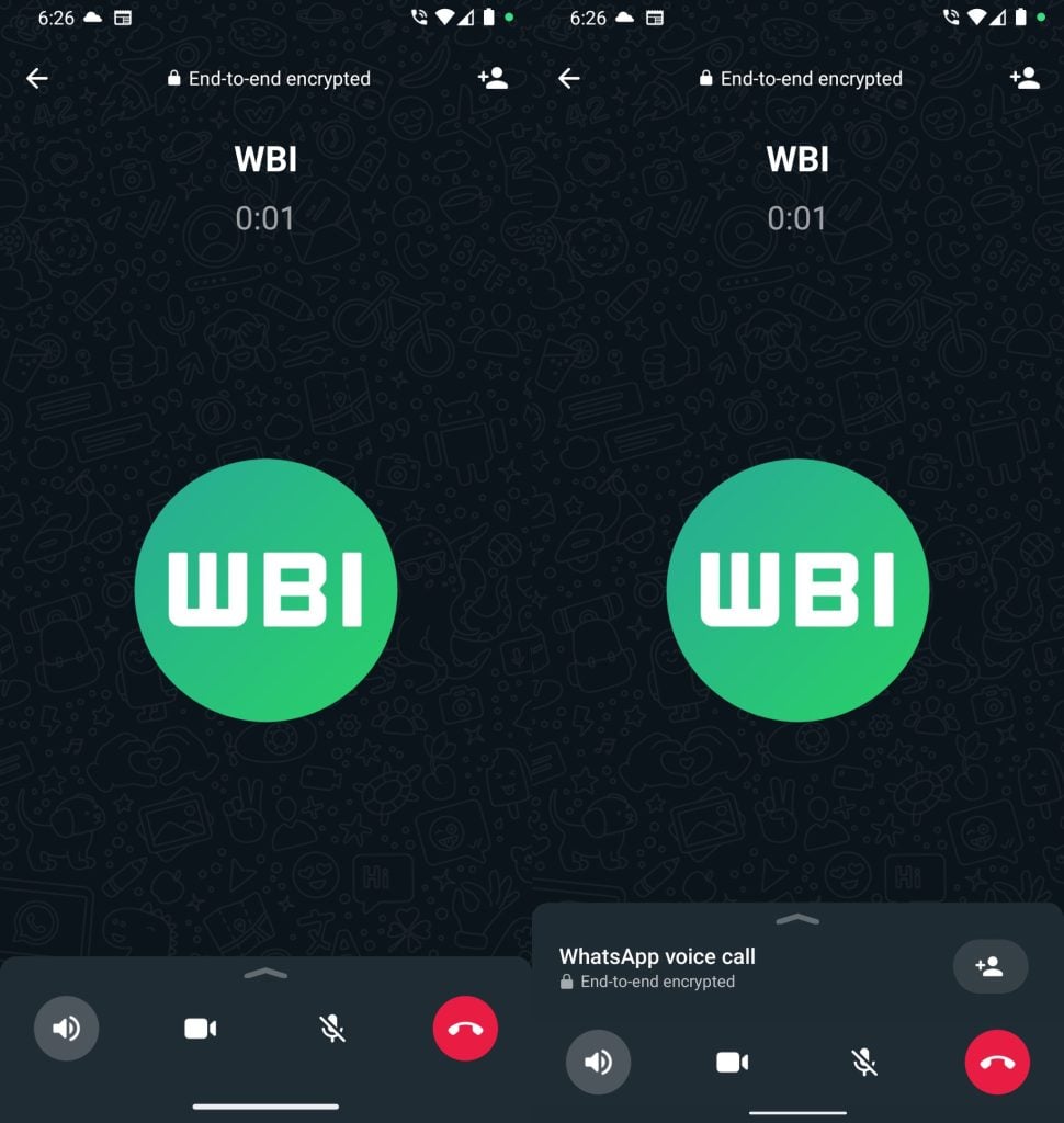 improved WhatsApp calling interface