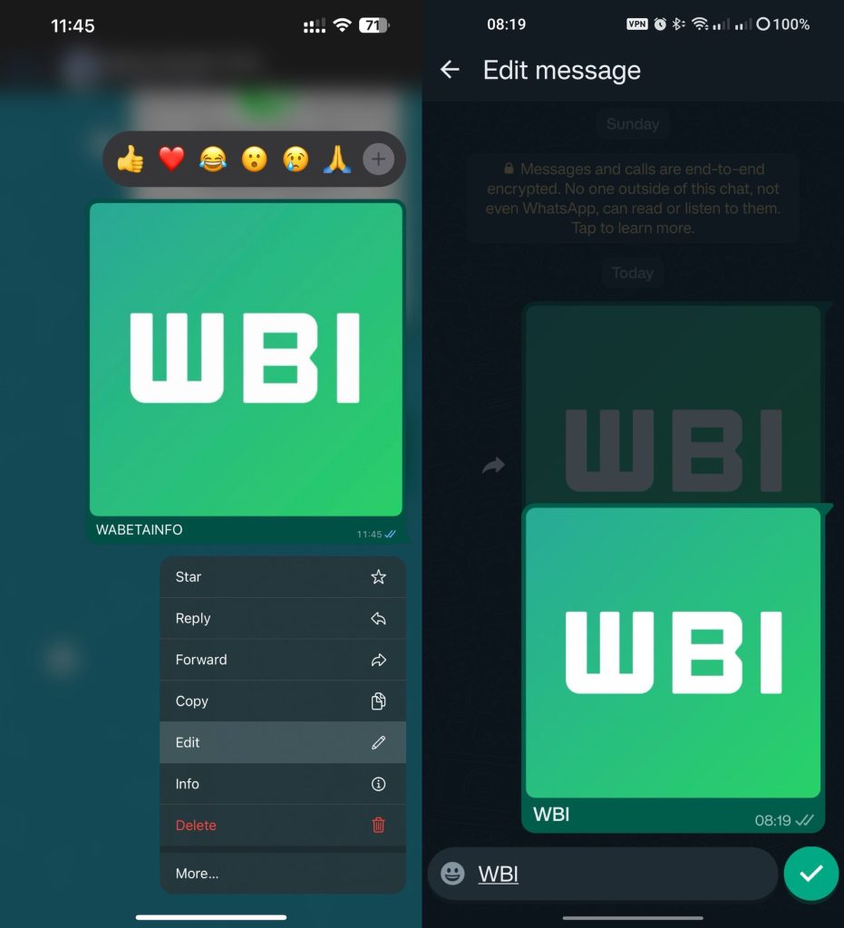 whatsapp caption edit feature