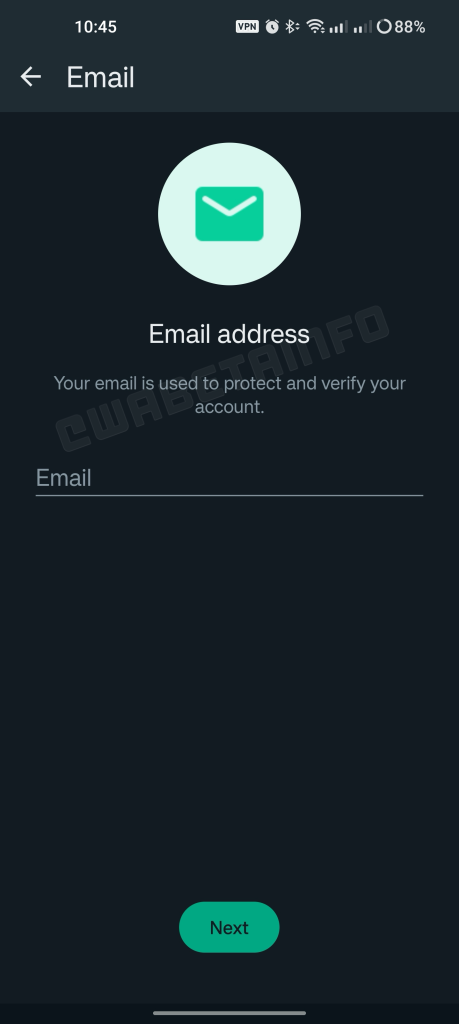 whatsapp email address feature