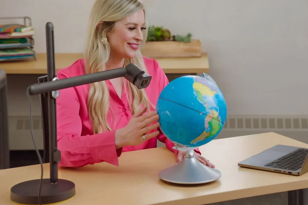 Logitech Reach table-lamp-styled articulating camera 